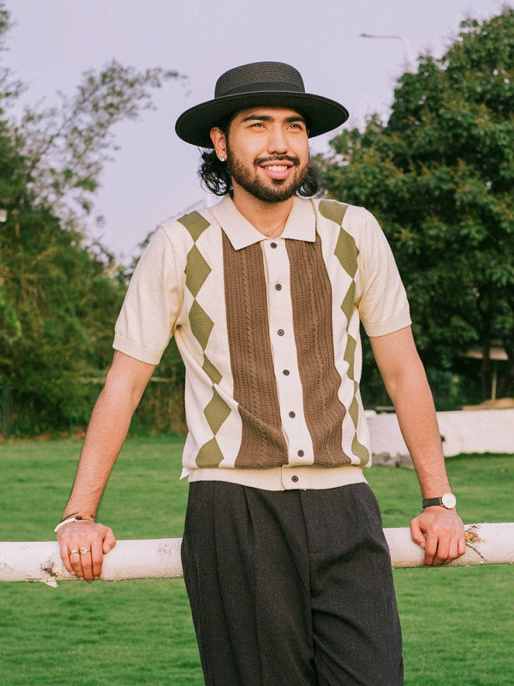 SOARIN Spliced Striped Knitted Polo Shirt