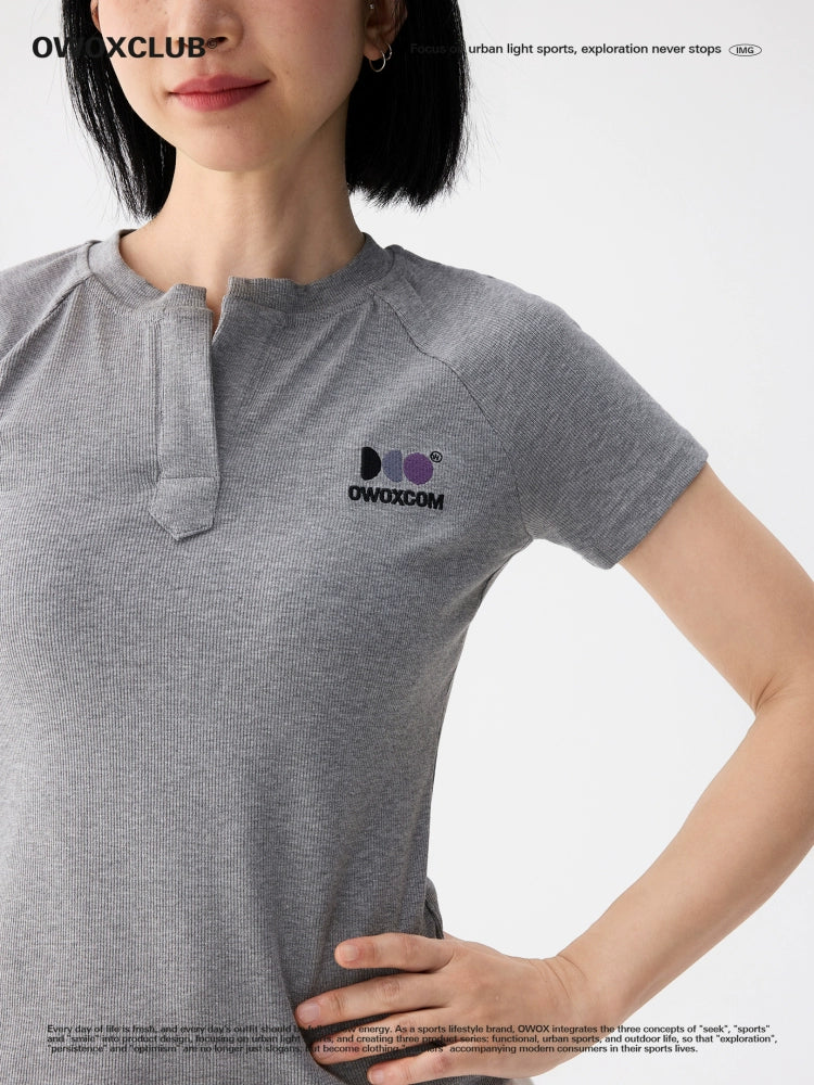 OWOX Elastic Slim Short Casual Henry Collar Tee