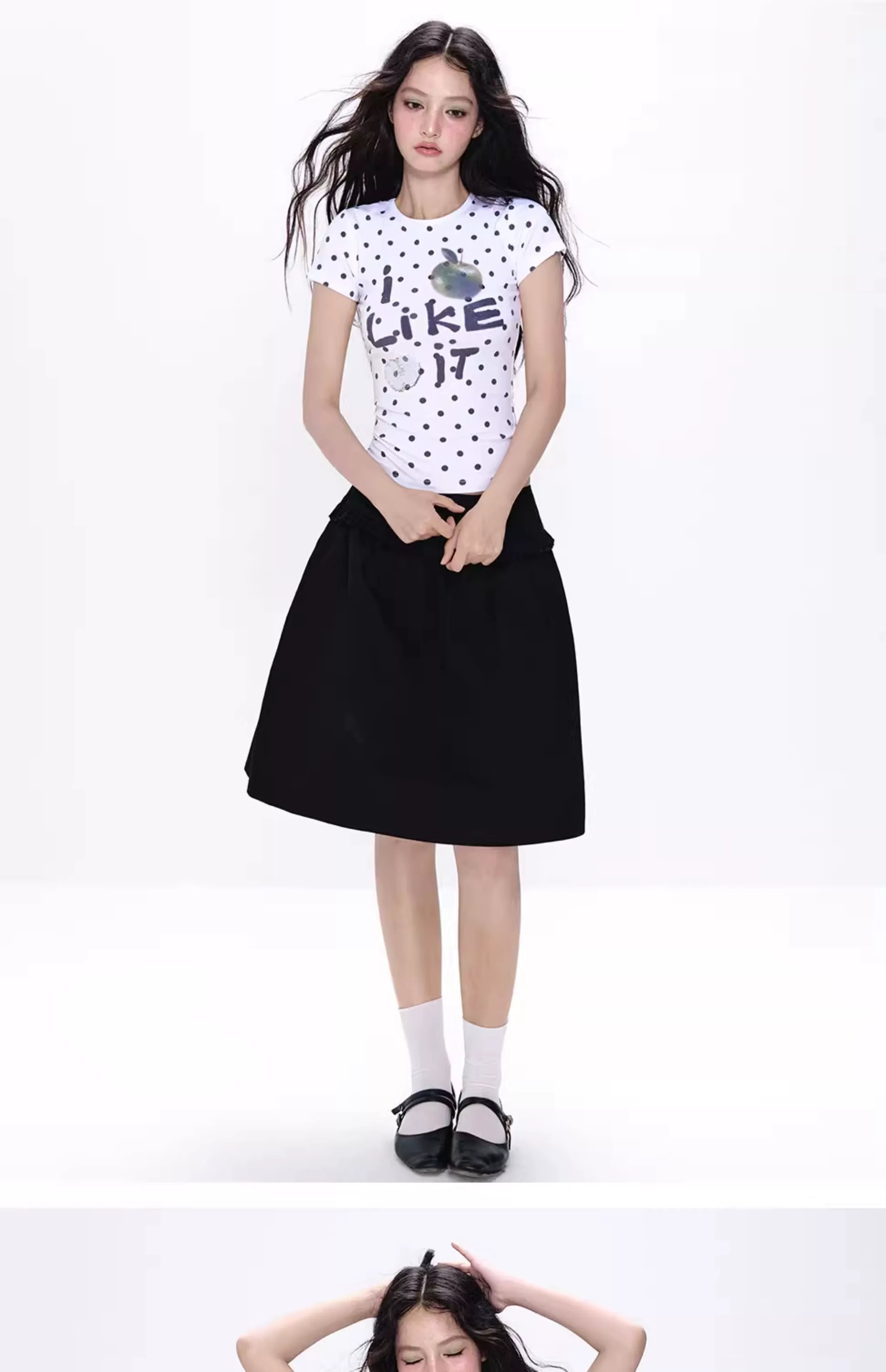 NECY Versatile Loose Casual A-word Skirt Vertical Short Skirt