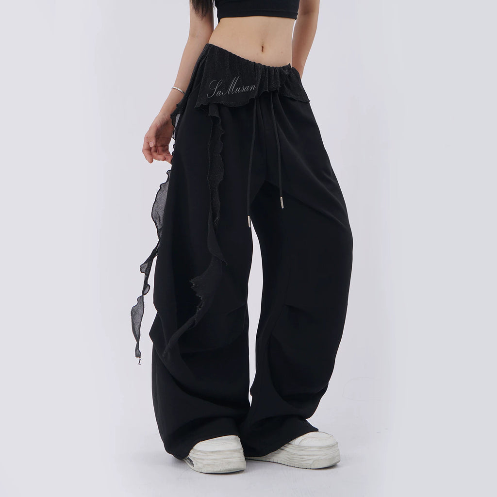 SAMUSAN Mesh Long Streamer Splicing Loose Wide-leg Pants