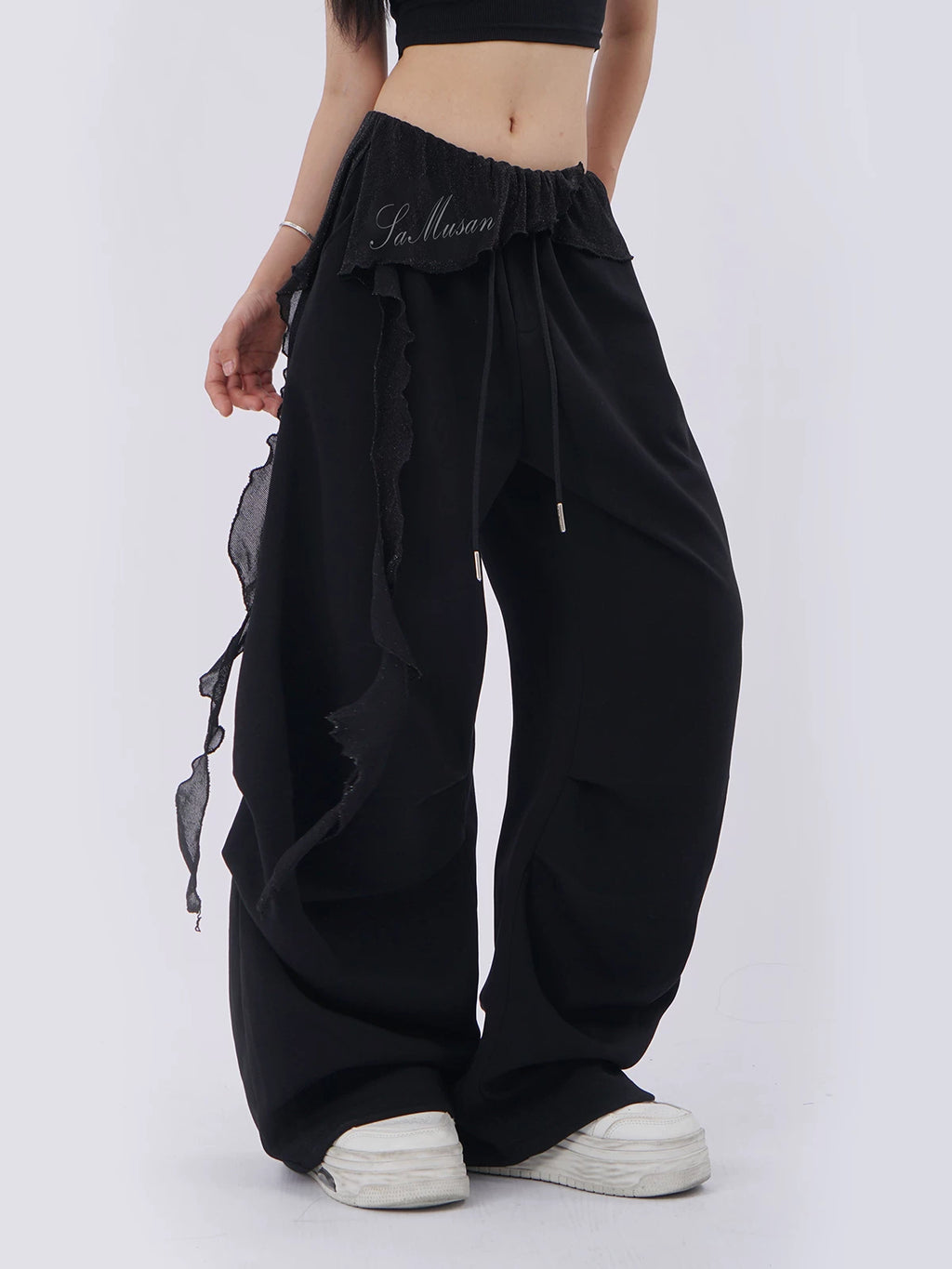 SAMUSAN Mesh Long Streamer Splicing Loose Wide-leg Pants