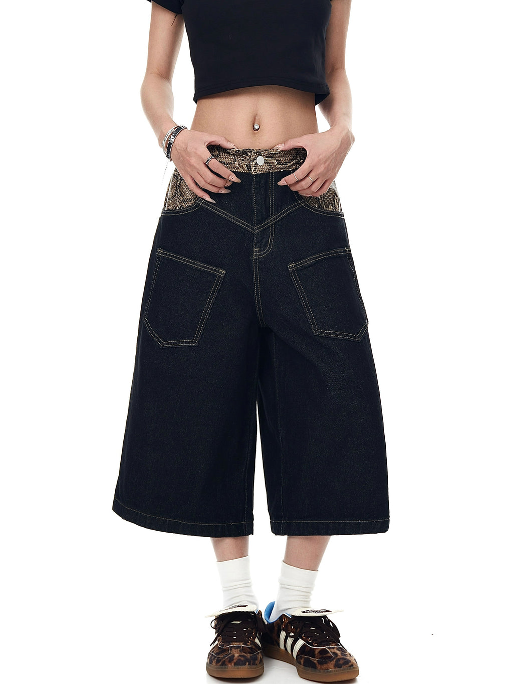 BLACKLISTS Primary Color Stitching Python Denim Shorts