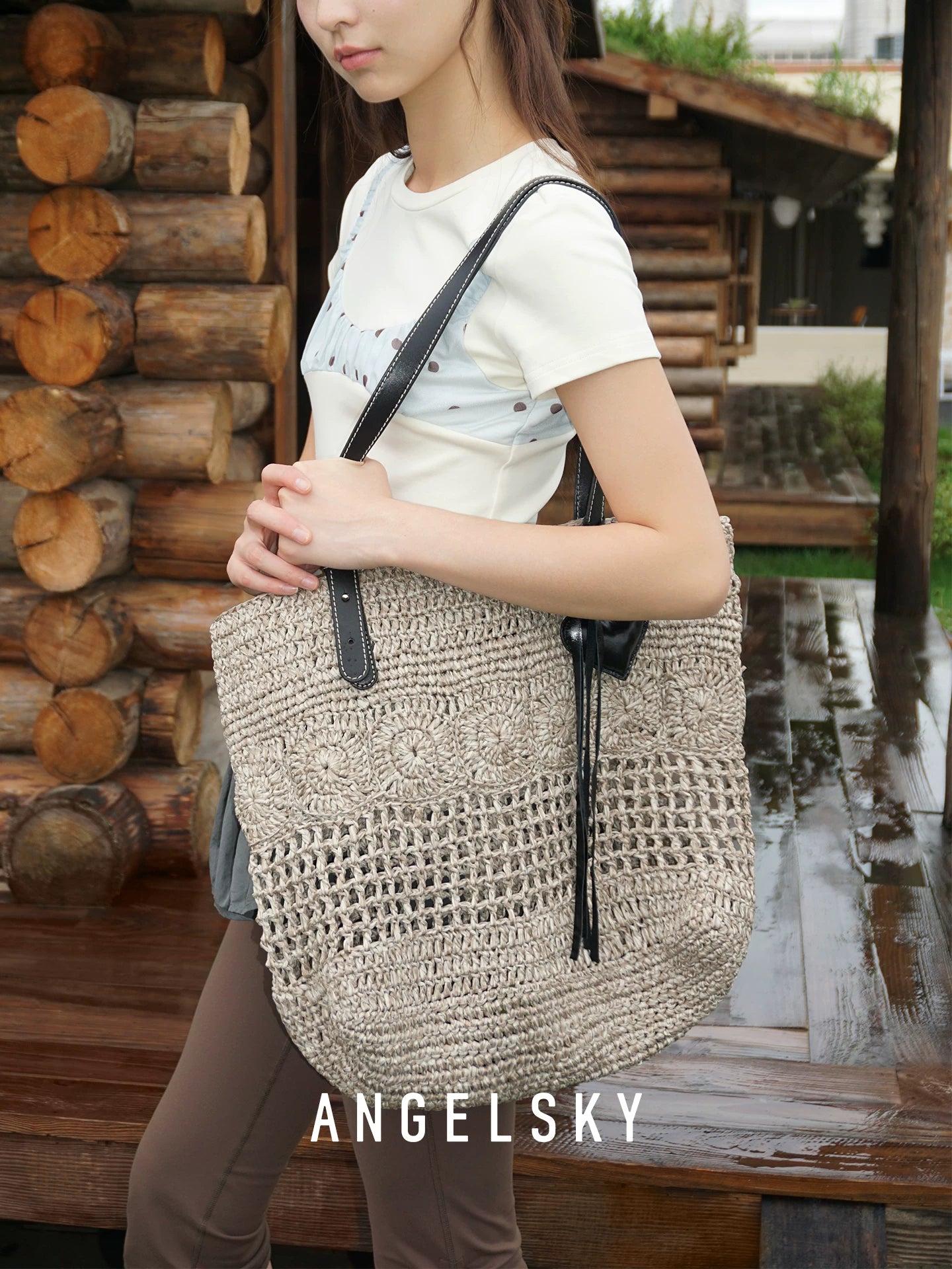 ANGELSKY Holiday Wind Large Capacity Woven Bag