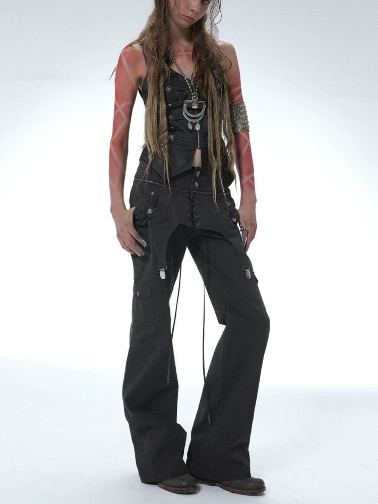 DoublePunch Stacked Skirt Cotton Washing Water Old Straight Overalls