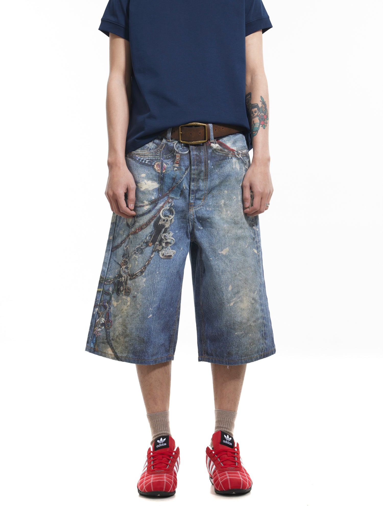 BTSG washed 3D printing denim shorts