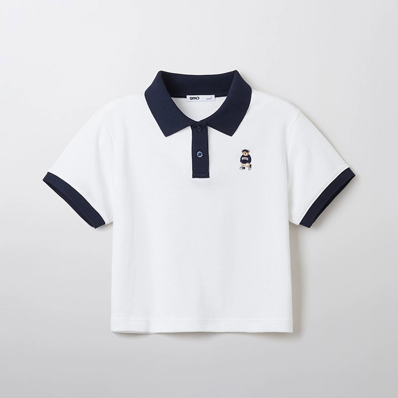 SPAO Women's Bear Woodie Lapel Short T-shirt SPHWF24G50