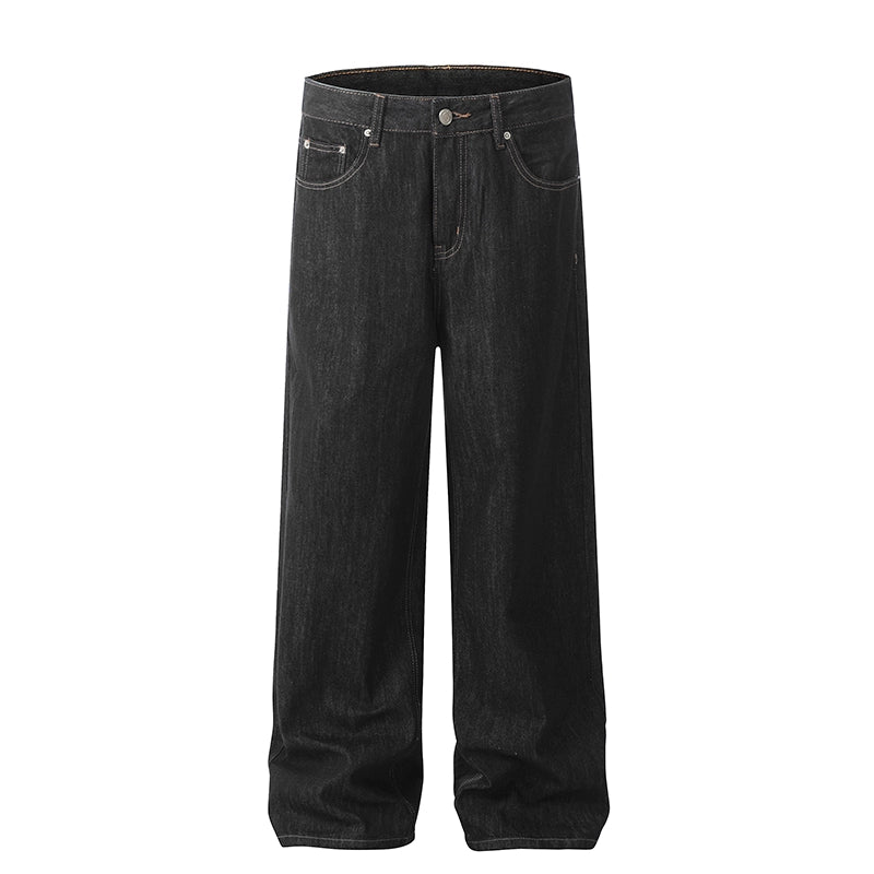 FLYOFF Straight Wide Leg Dark Blue Jeans