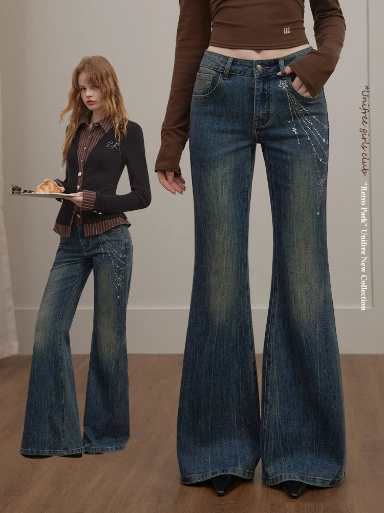 UNIREE Flash Diamond Stretch Low Waist Jeans