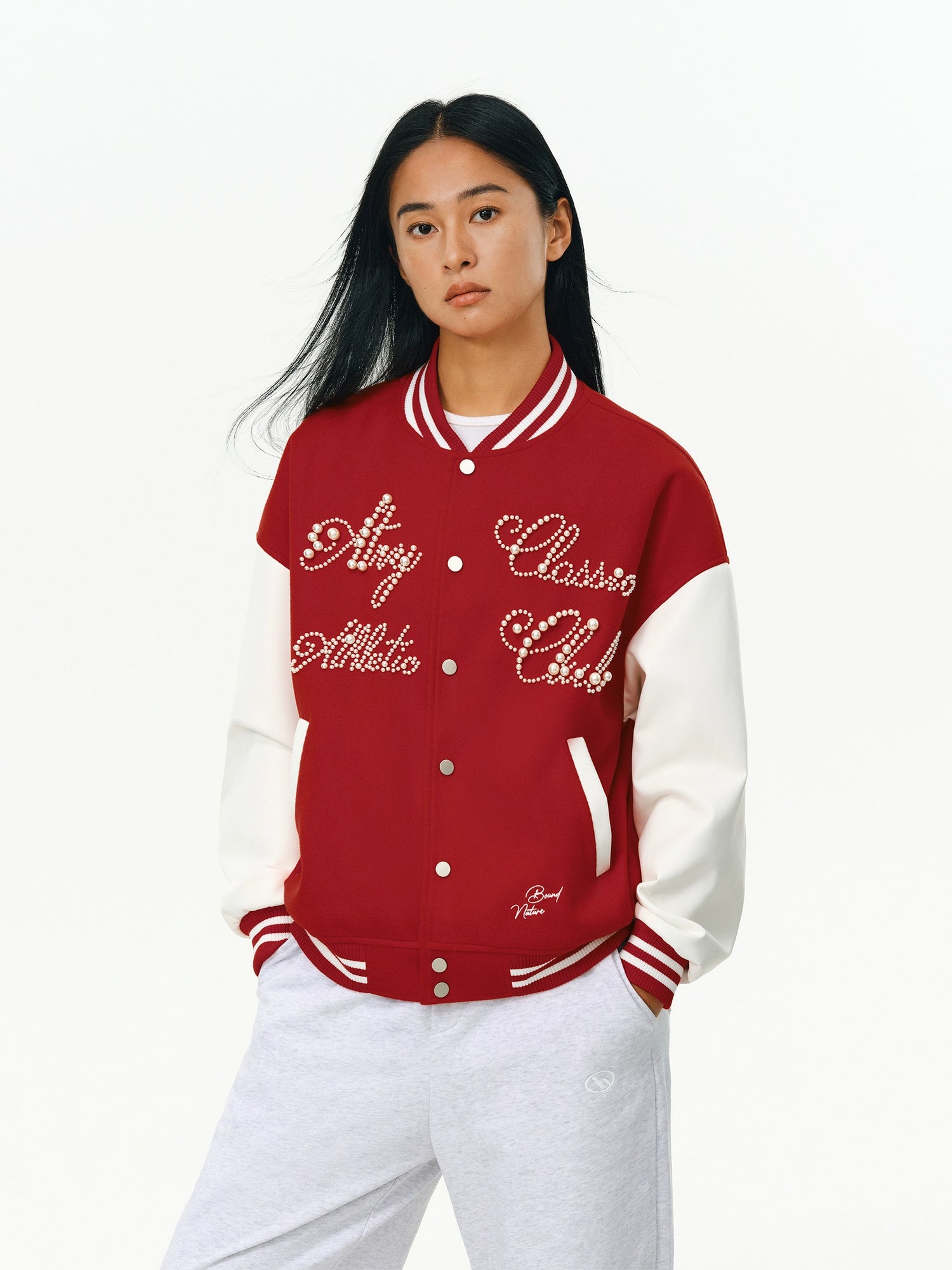 ATRY Letter Beaded Vintage Contrasting Jacket