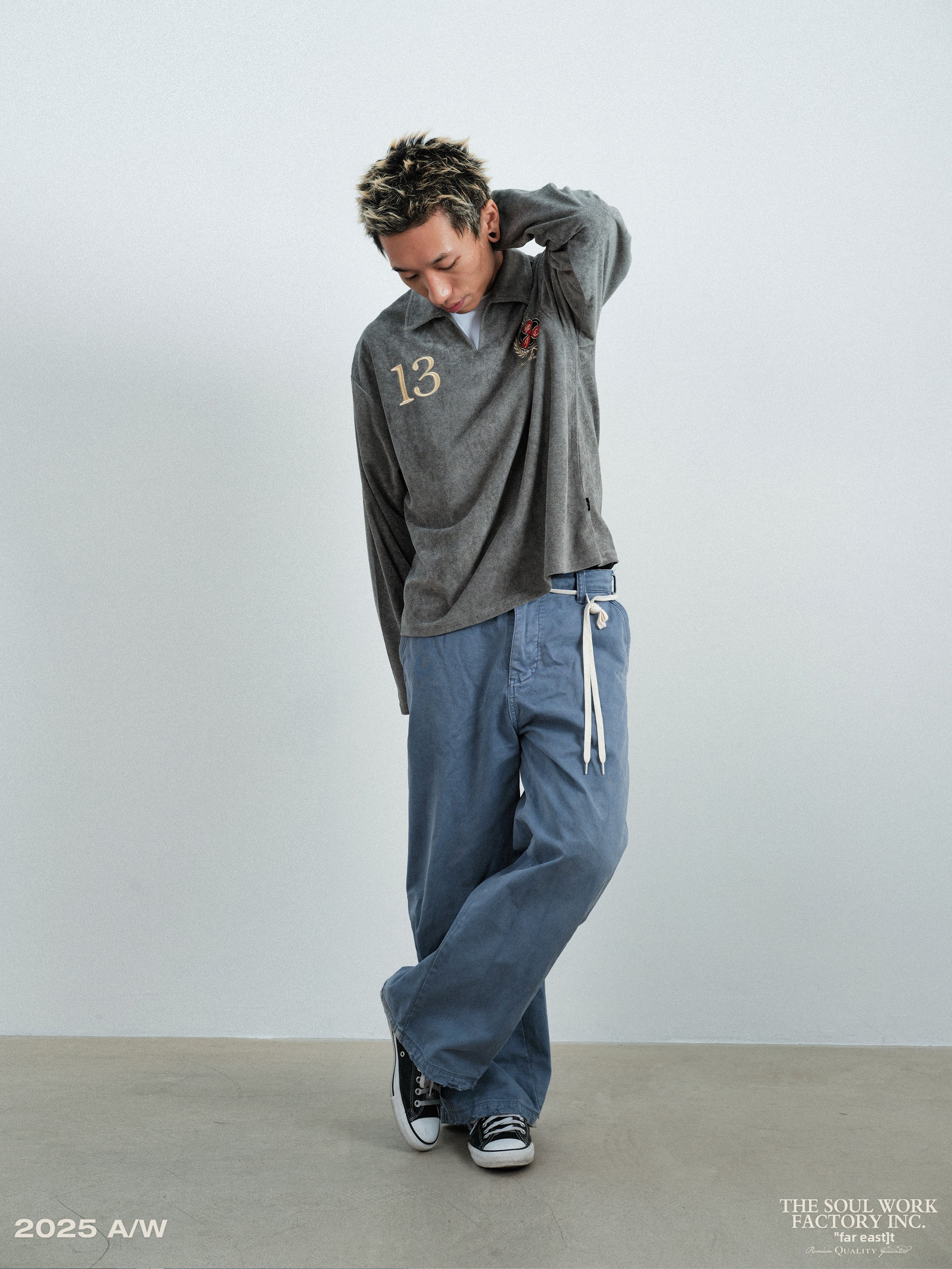 SWFI Towel Fleece Emblem Lazy Open Neck POLO Shirt Long Sleeve