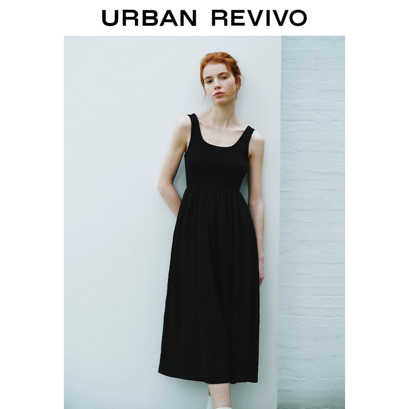 URBAN REVIVO Simple Splicing Waist Vest Suspender Dress
