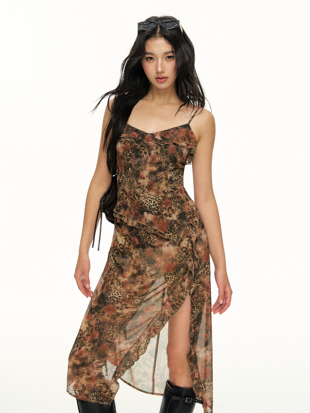 Ariseism Irregular Leopard Print Suspender Dress