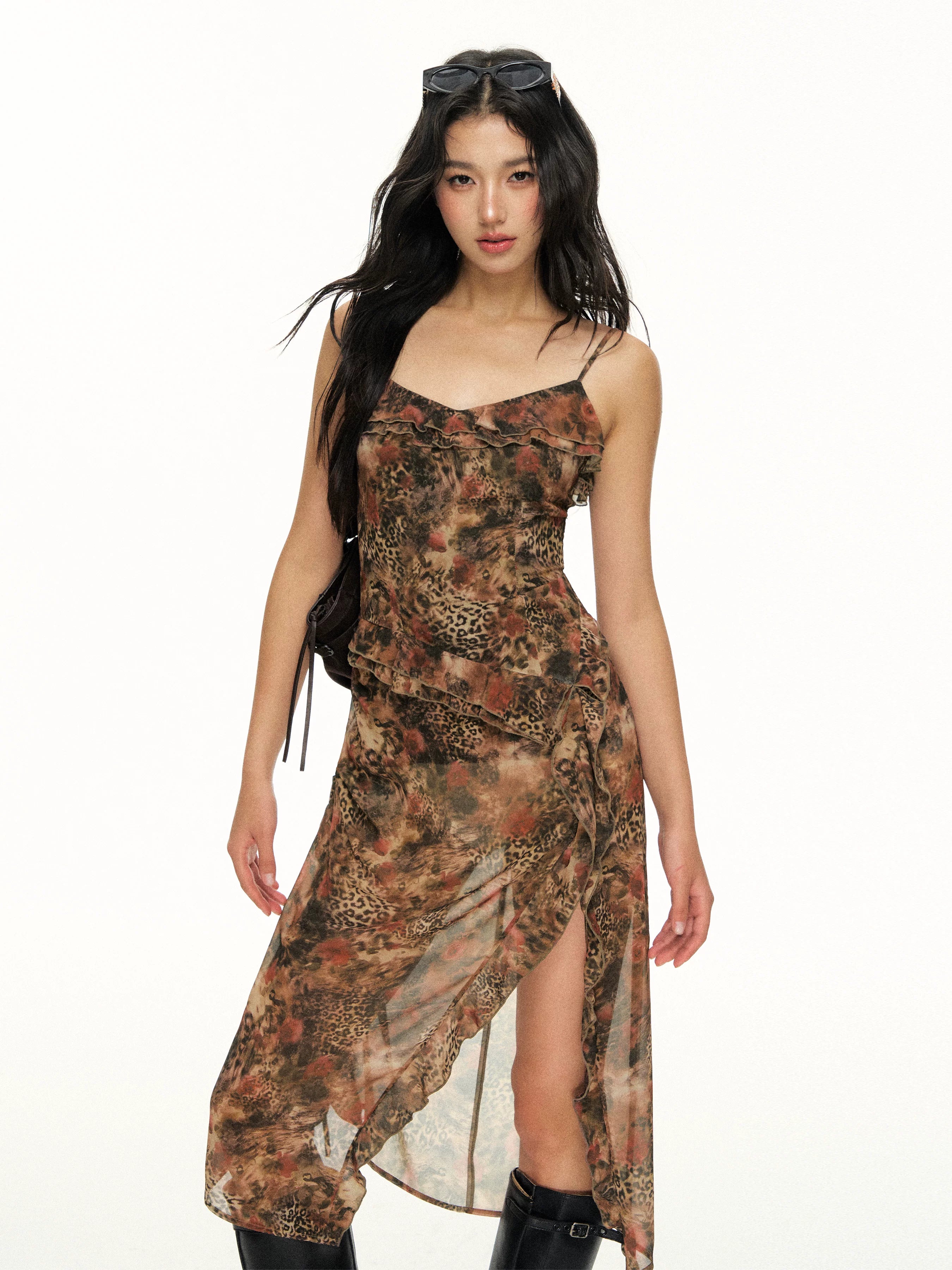 Ariseism Irregular Leopard Print Suspender Dress