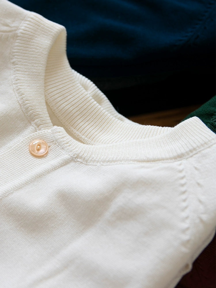 PrintAce Vintage Knitted Small V Henry Collar Shoulder Long Sleeve
