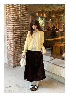 Kano Tie-up Pleated Polka Dot Corduroy Skirt