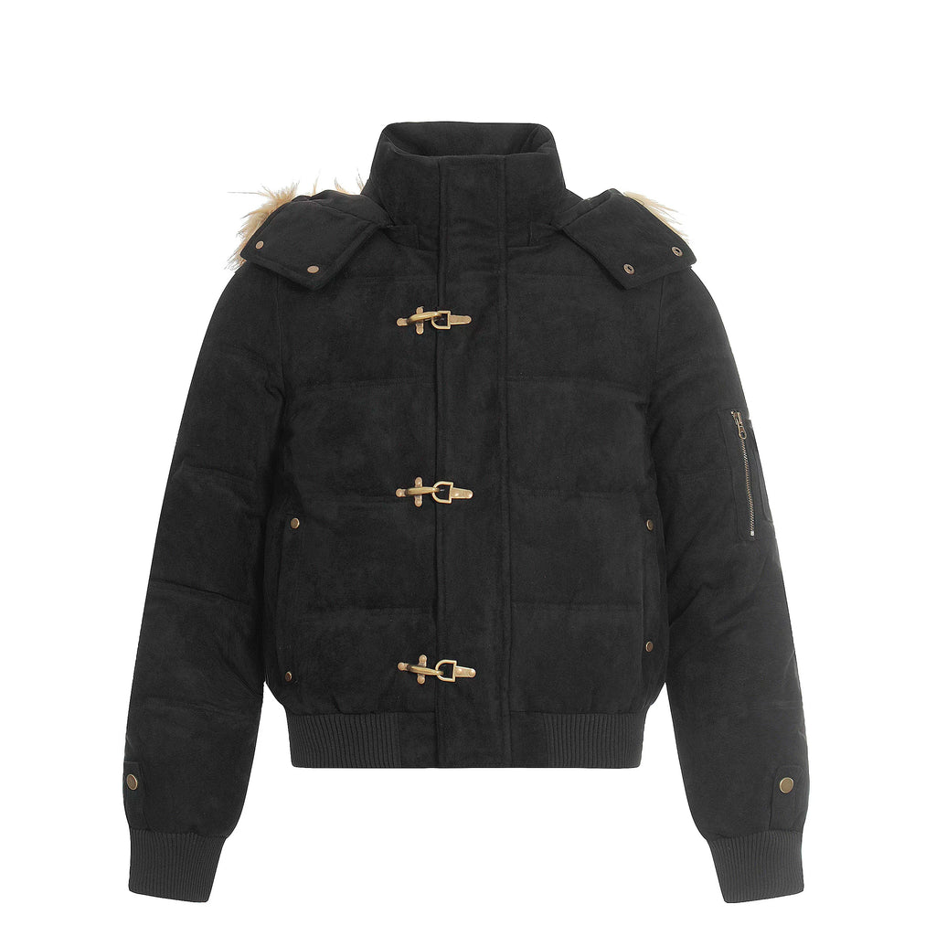 NOMANIAI Vintage Suede Hooded Removable Stand-Up Jacket