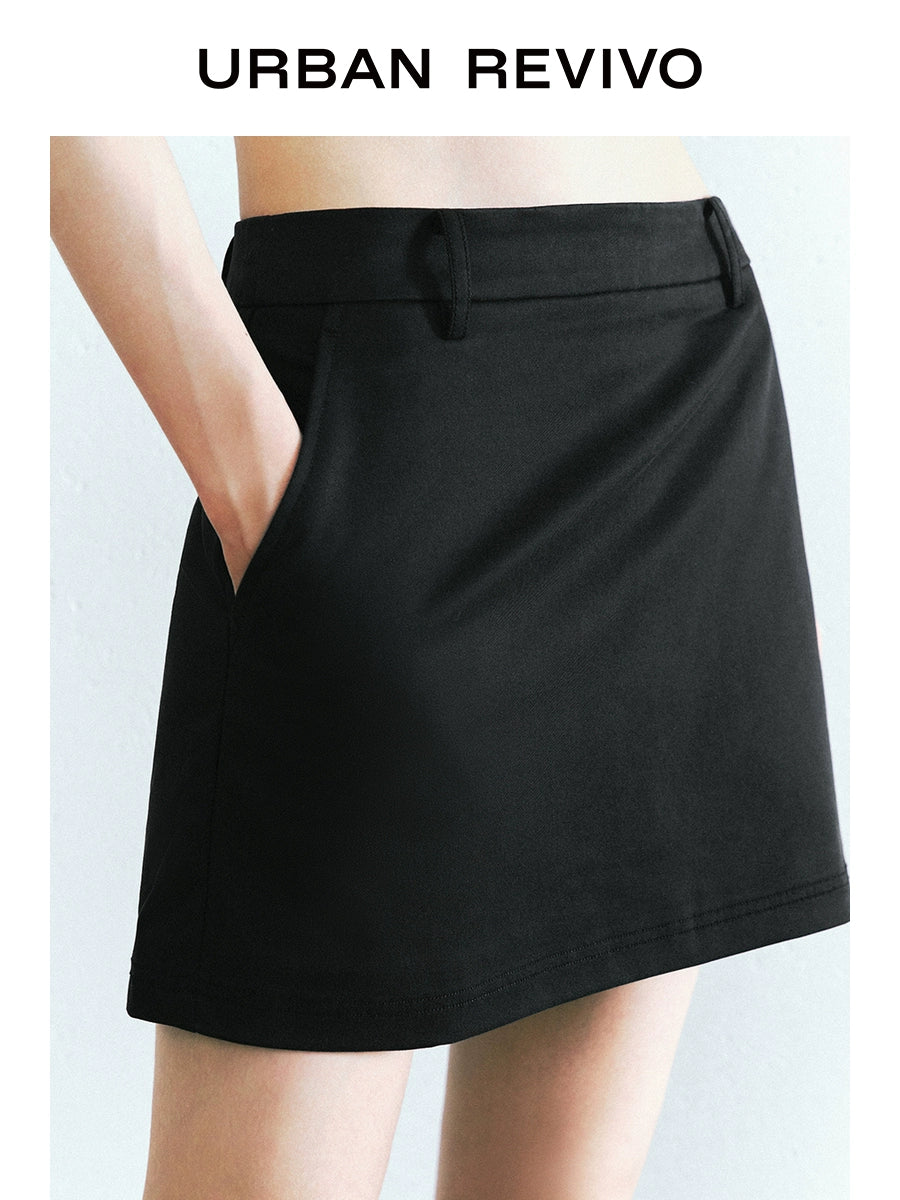 URBAN REVIVO Workplace Commuter Solid Color Zip Skirt