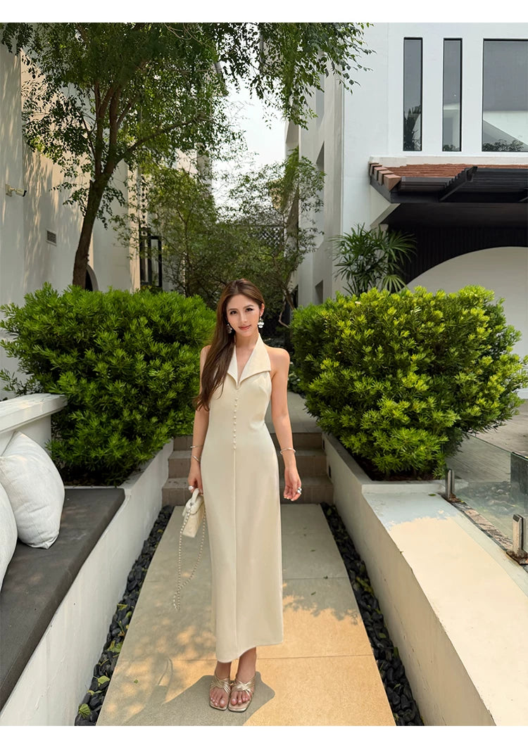 NEVA HU Halter Collar Backless Dress