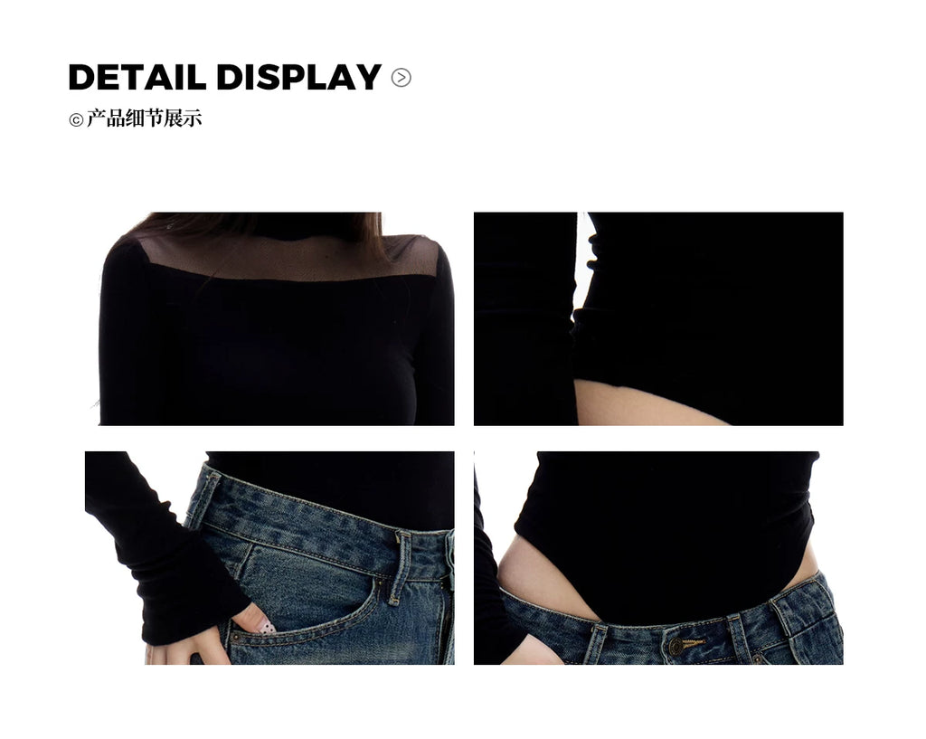 WITHMIN Semi-turtleneck Hollow Slim Bottom Long Sleeve