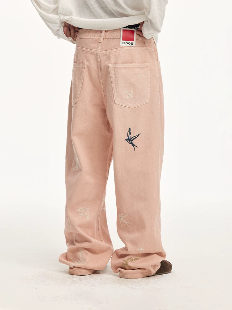CoosRetro Embroidered Washed Old Jeans