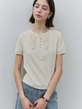 VOOE Fungus Edge Front Shoulder Crew Neck Casual Shirt