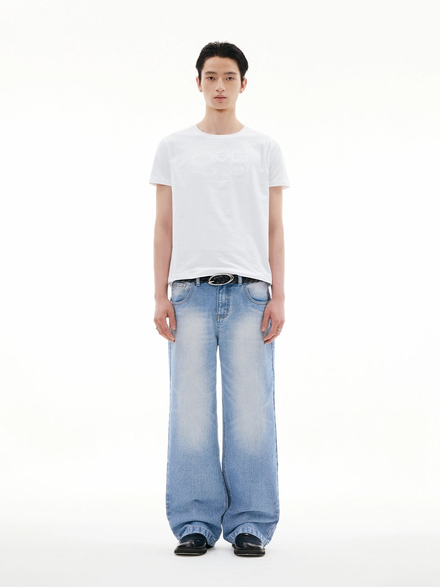 FUNKYFUN Straight Tube Made Old Ma Liu Mid-waist Denim Trousers
