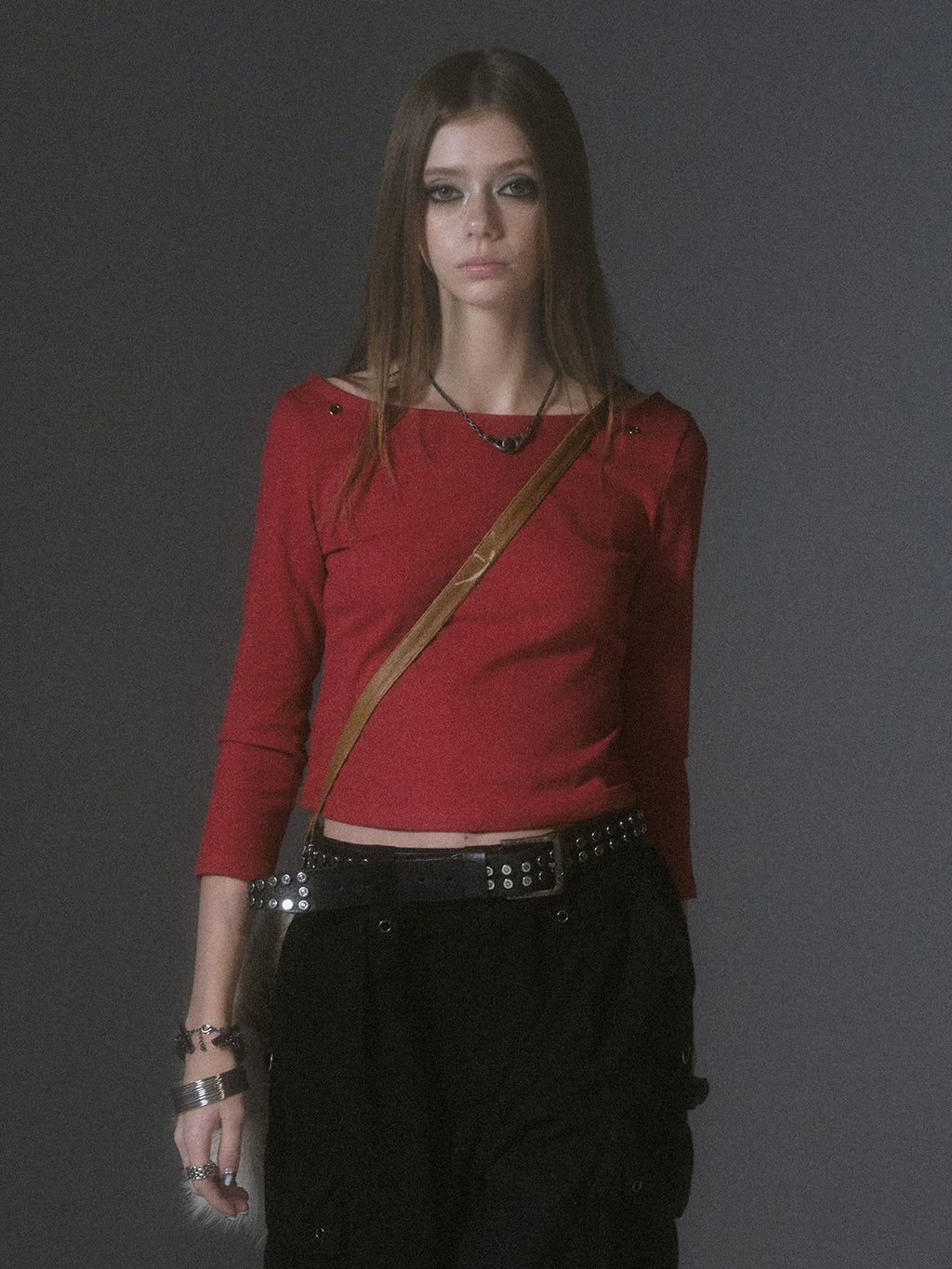 WearAndtear One-word Collar Seven-quarter Sleeve Slim-fit Short Tee