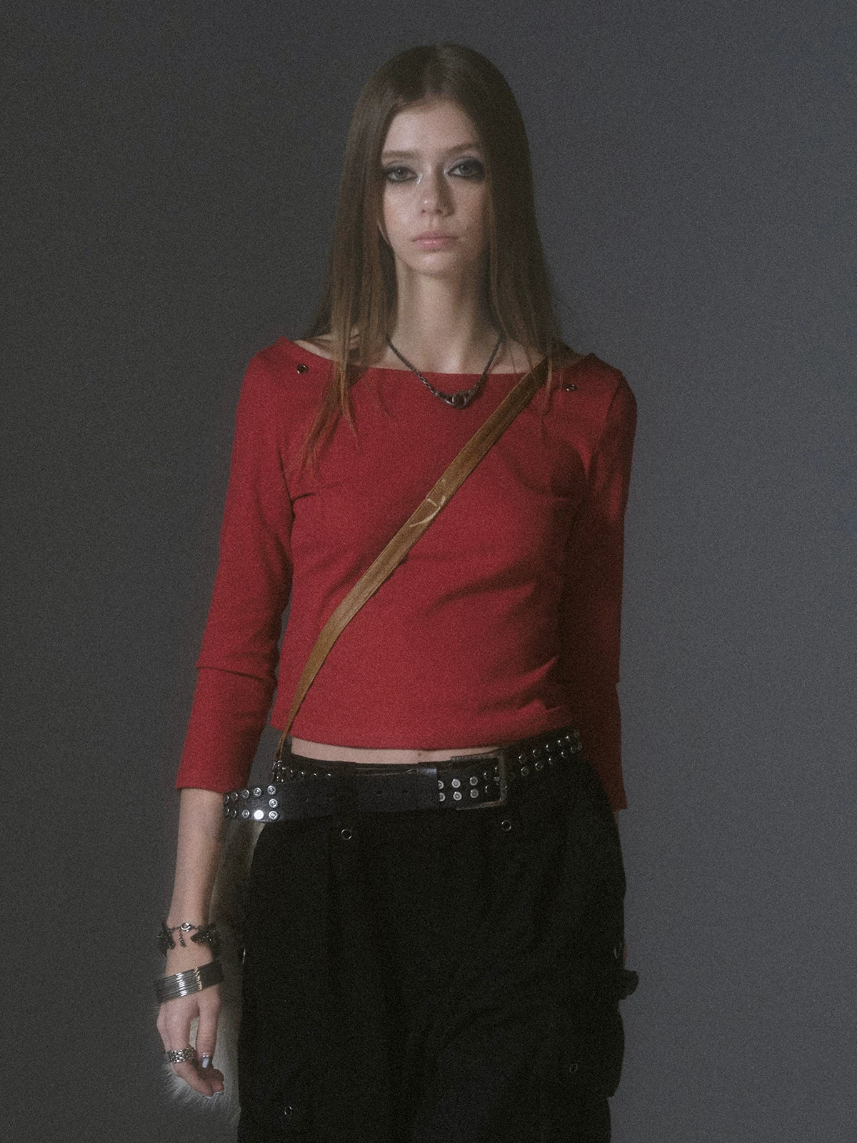 WearAndtear One-word Collar Seven-quarter Sleeve Slim-fit Short Tee