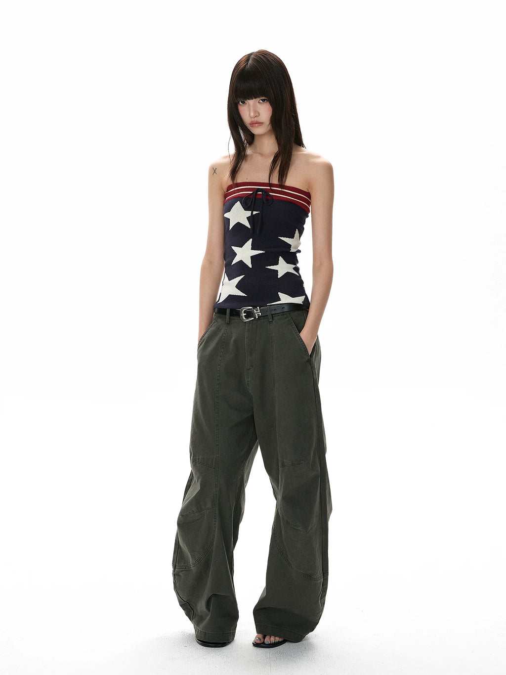 A PUEE Vintage Star Print Knitted Tube Top