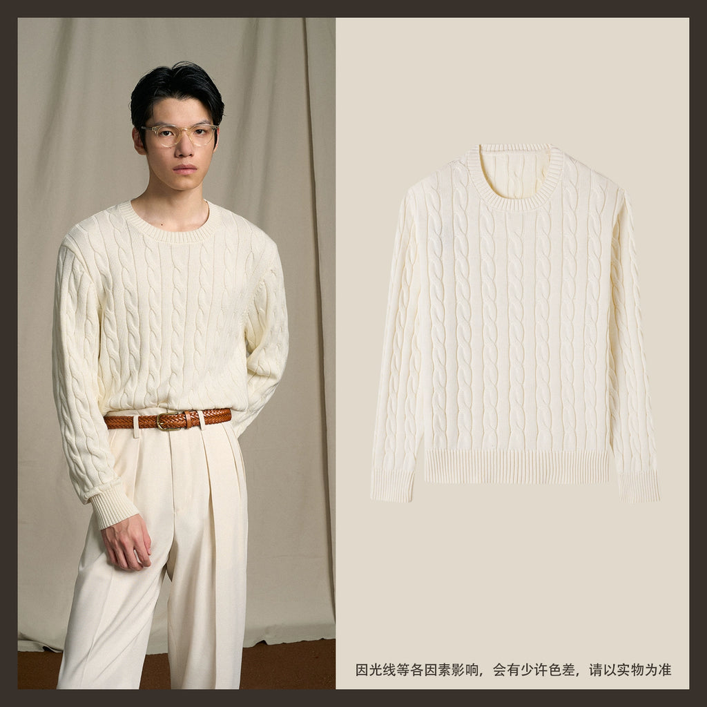 CULTA Vintage Crew Neck Twisted Knitted Sweater