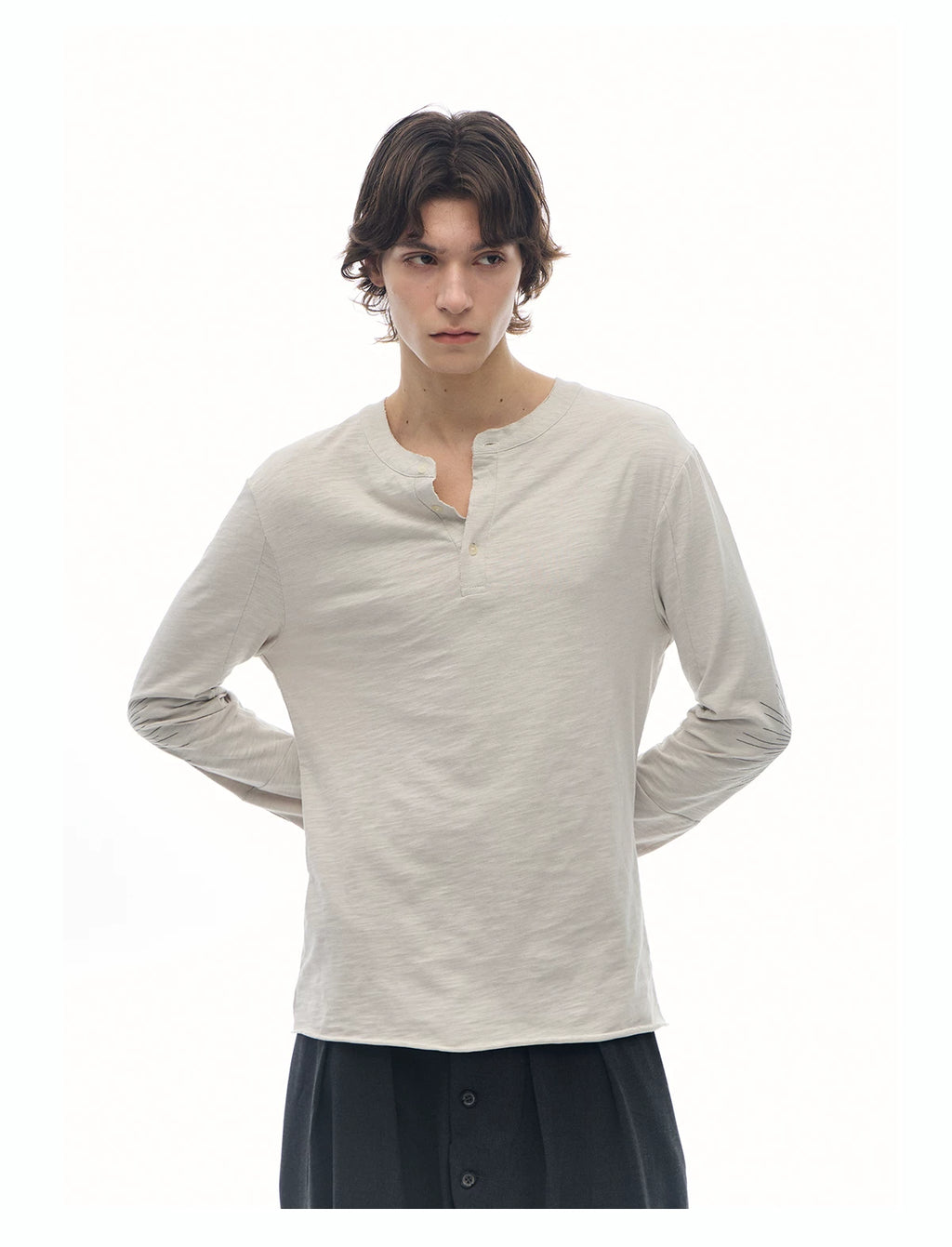Slight Vogue Henry Collar Sun Embroidery Lightweight Long Sleeves