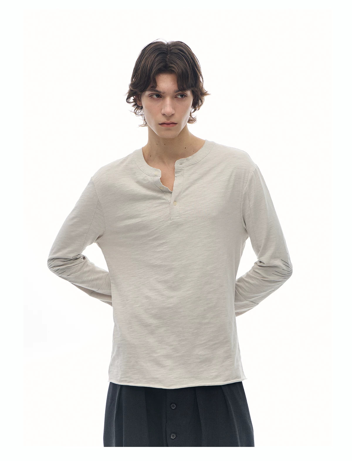 Slight Vogue Henry Collar Sun Embroidery Lightweight Long Sleeves