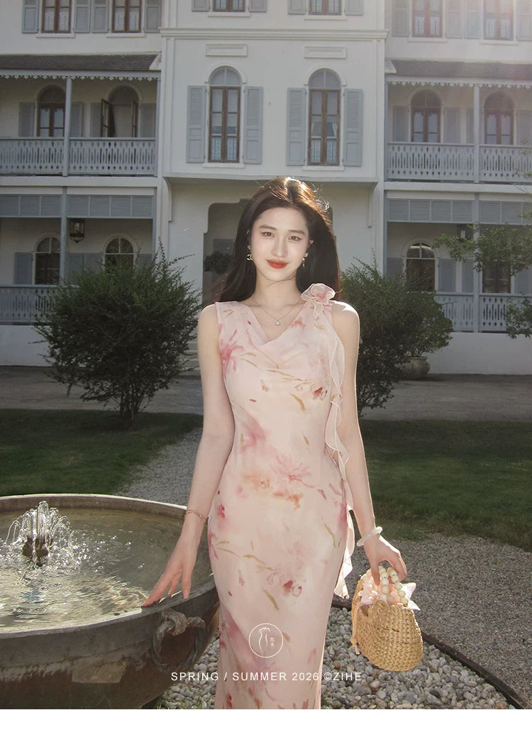 ZIHE Floral Suspender Dress