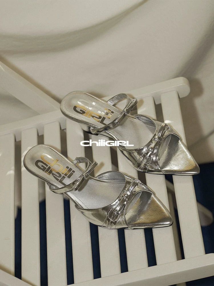 CHILIGIRL Wedge Heel Pointed Open-toed One-word Sandals