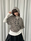 Loosesmell Striped Stacked Hooded Short-sleeved Sweater Jacket