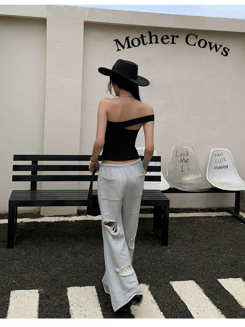 Audwyn Ripped Straight Skinny Versatile Sweatpants