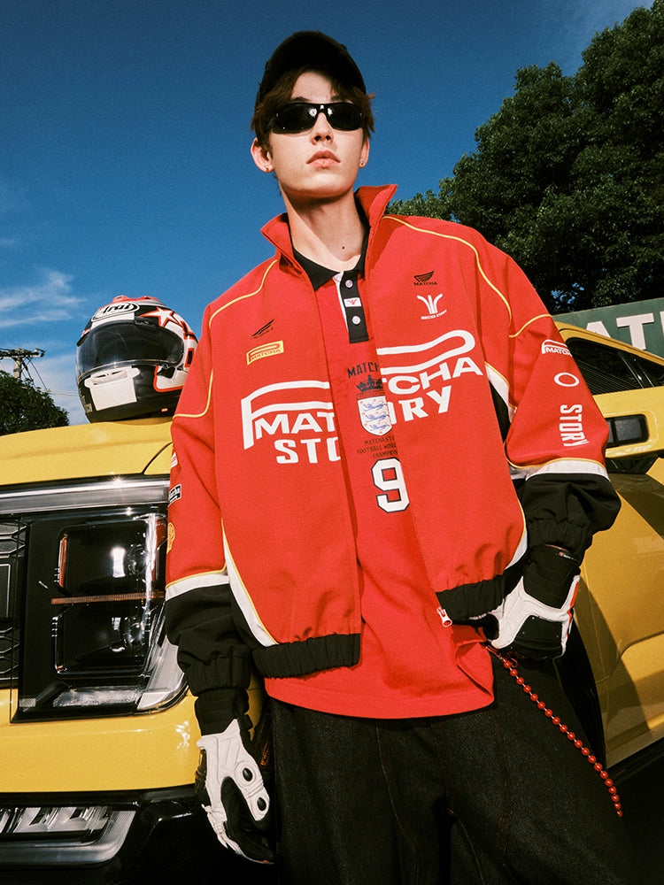 MATCHA STORY Contrasting Stitched Stand-up Collar Jacket