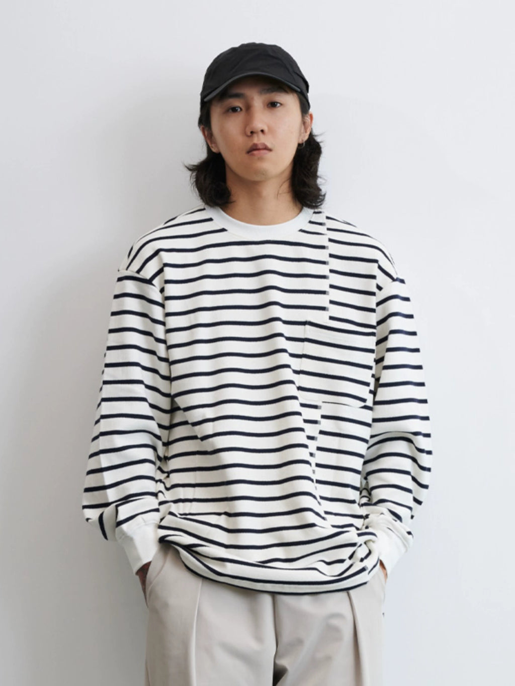 NUMBERSALT Japanese Casual Loose Crew Neck Striped Long Sleeve