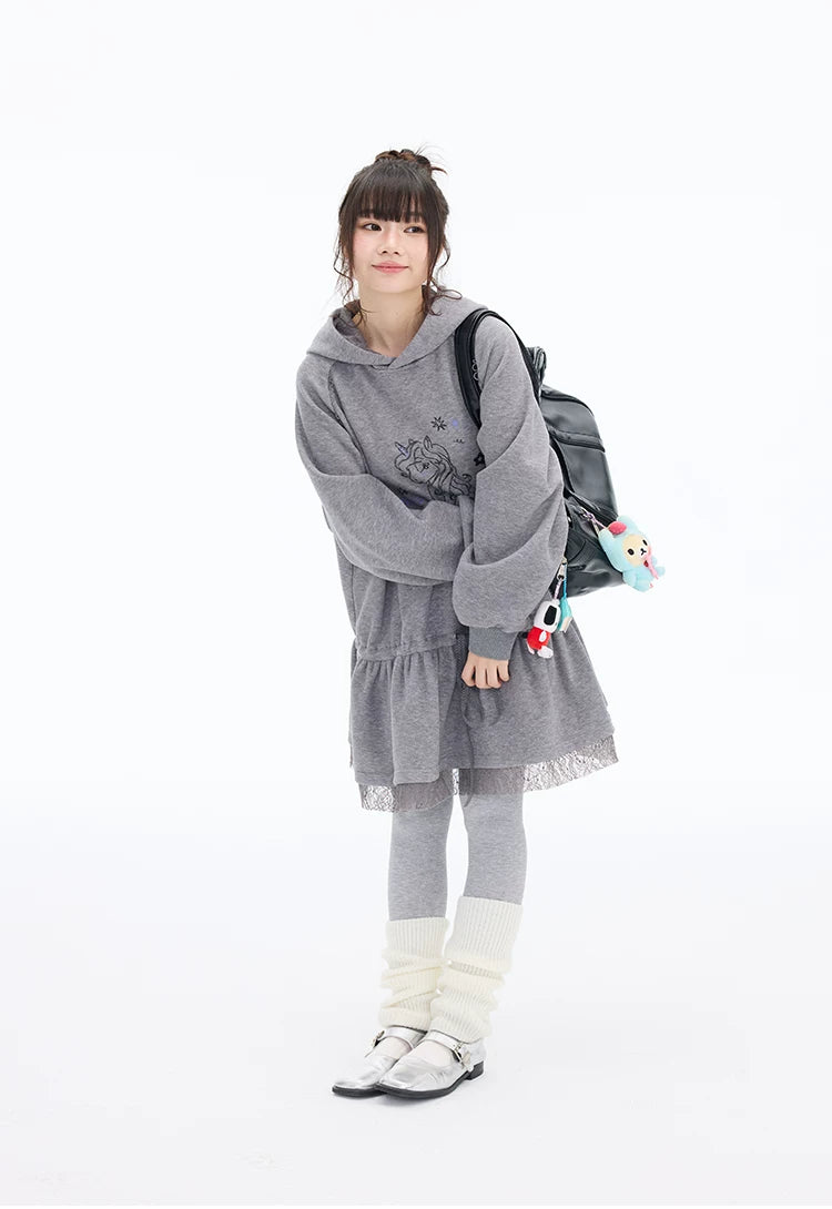 MOMSAYCAN Illustration Thickened Loose Hooded Dress