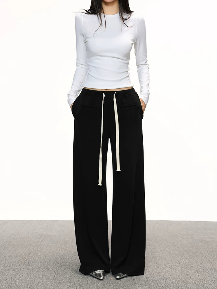 Cherrymelody Vintage High Waist Wide Leg Casual Straight Sweatpants