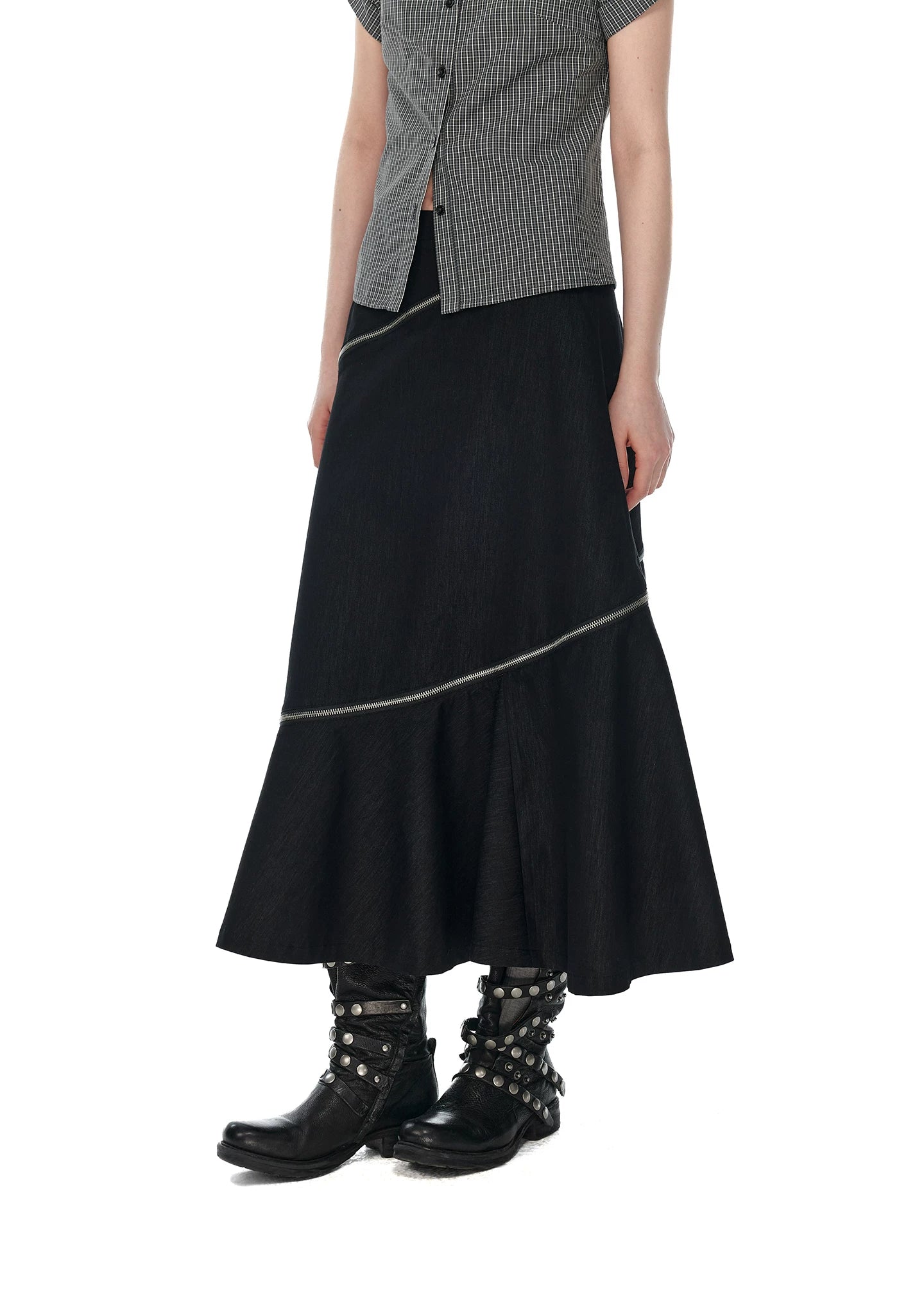 JIKOO Irregular A-word Thin Mid-length Skirt
