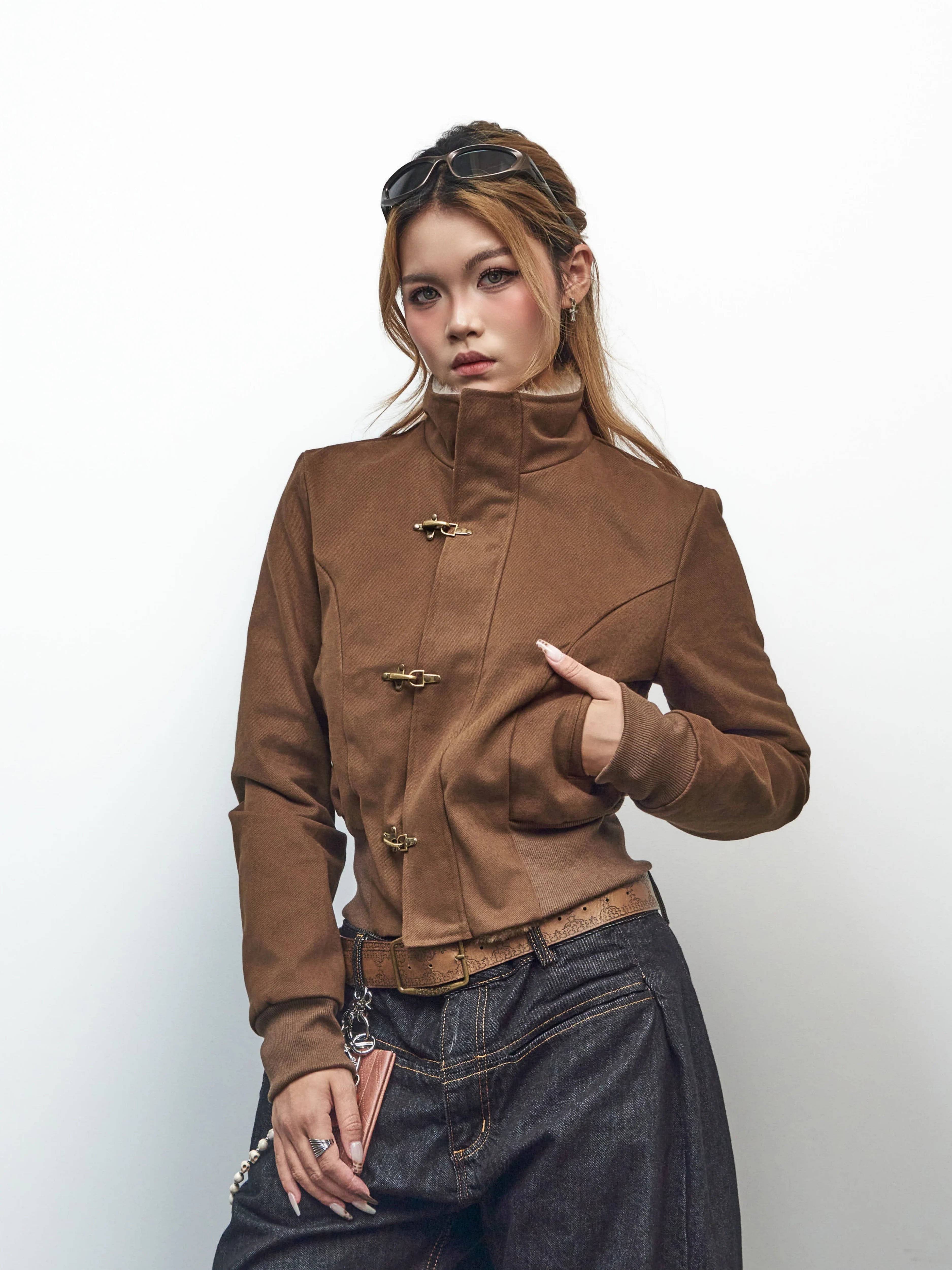 BF BORFEND Fur Collar Silm Short Jacket