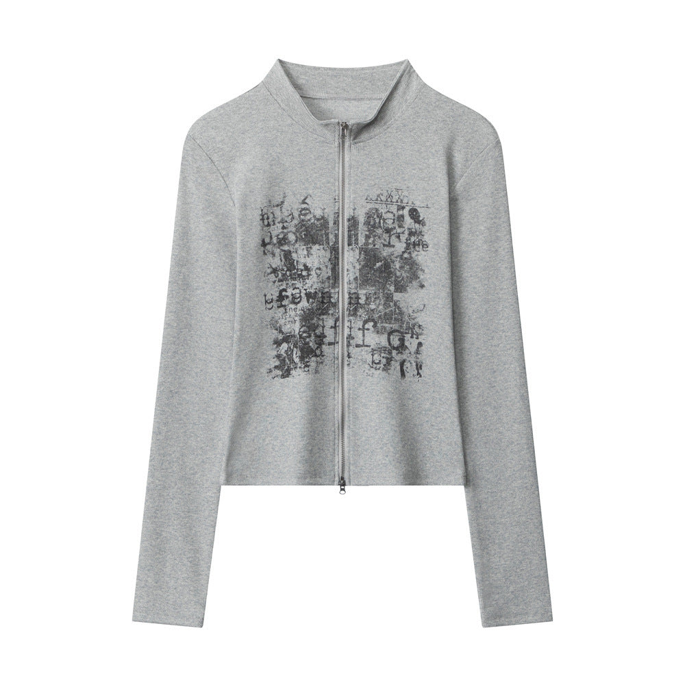 Nariele Small Stand Neck Front Shoulder Slim Sleeve Long Sleeve