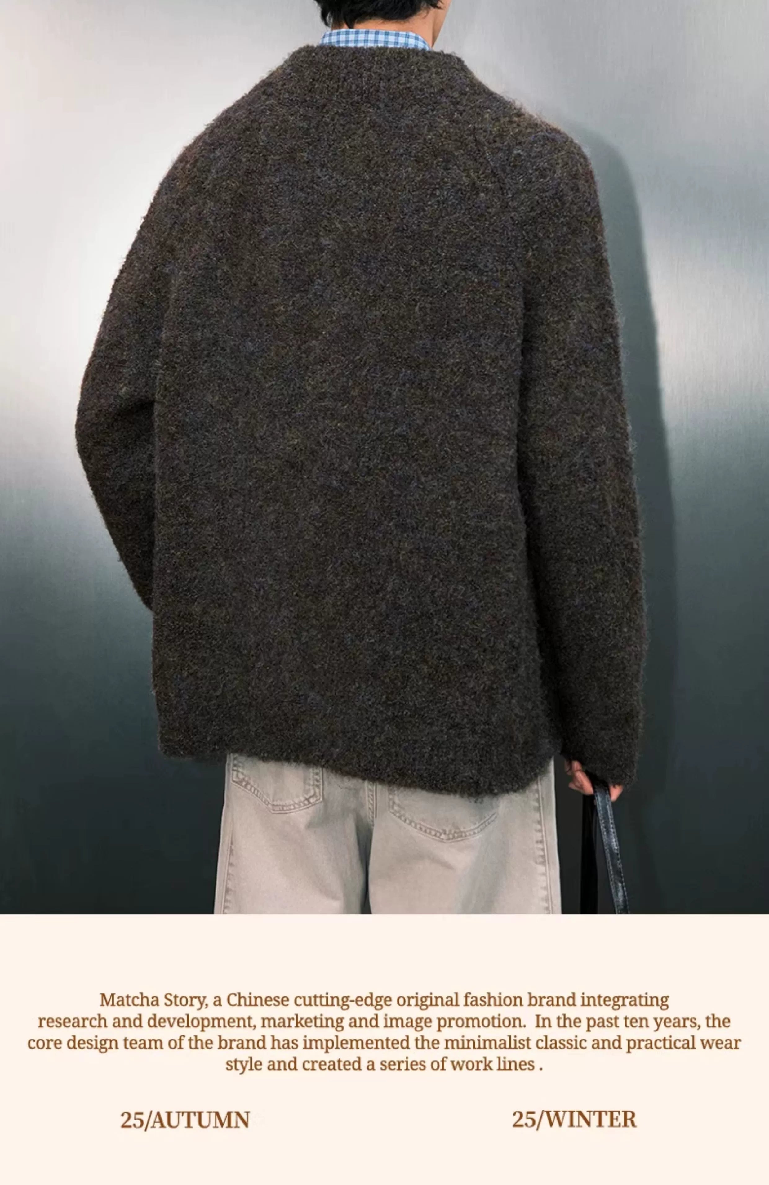 MATCHA STORY Stand-up Collar Loose Casual Knitted Sweater Jacket