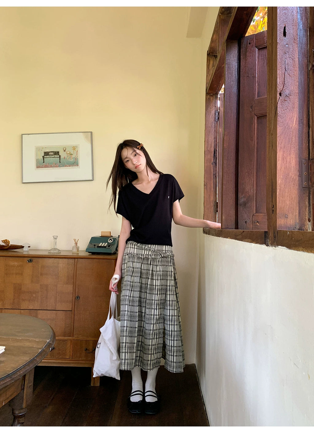 KANO Fungus Lace Checked Skirt