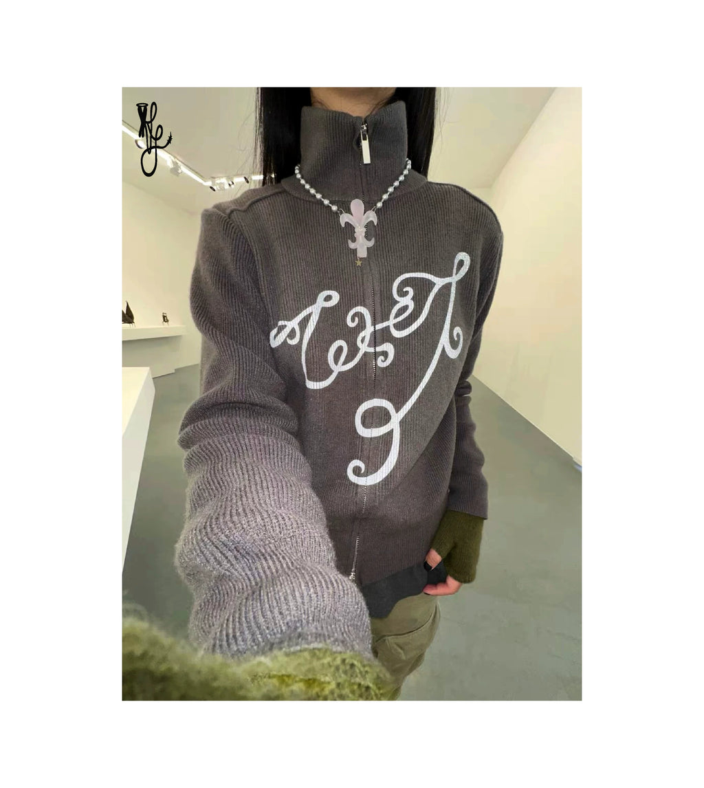 TheNewYouthPark Vine Series Thick Weave Printed Knitted Jacket