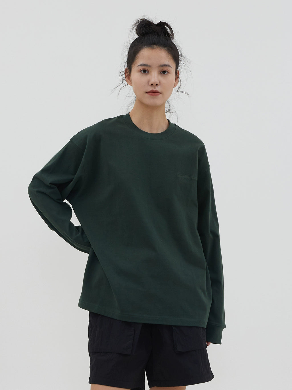 LIVINGTOWN Basic Casual Loose Small Neckline Embroidery Long Sleeve