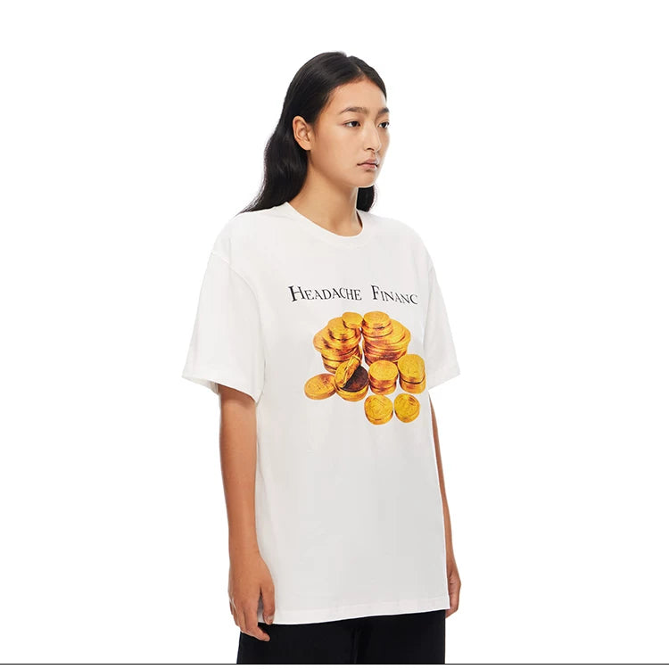 HEADACHE Gold Coin Print Round Neck Oversized Tee