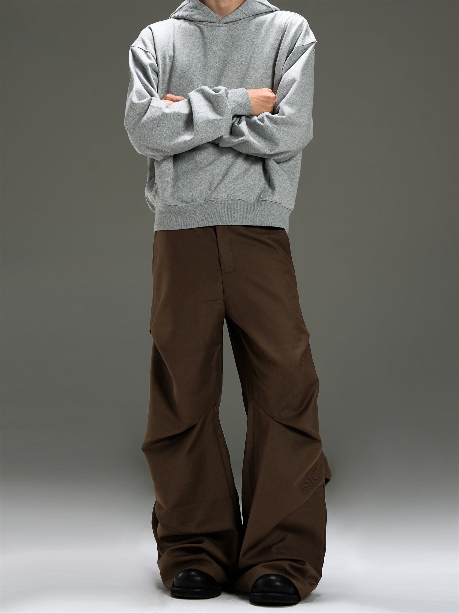 BTSG A-line Wide-leg Pleated Casual Pants Retro High-end Floor-length Trousers