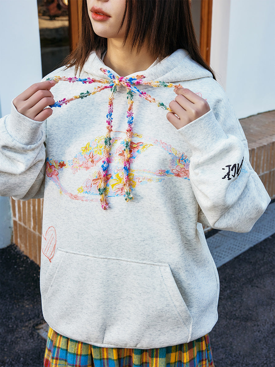 Harshandcruel crayon flower colored plush drawstring sweater